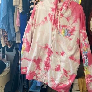 Women's Pink Tie-Dye Zip Hoodie